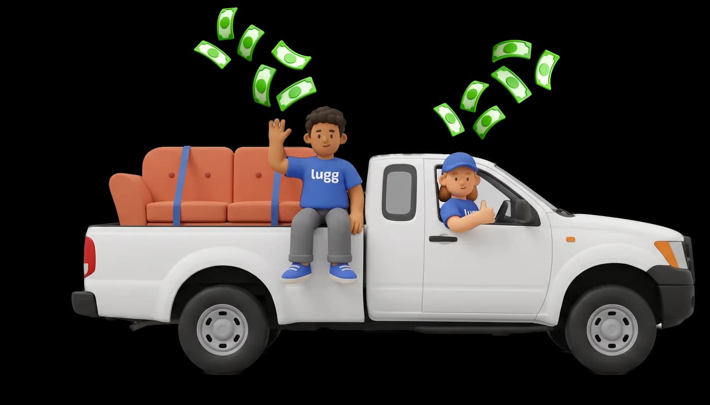 Lugg movers earning money on a furniture delivery in a pickup truck