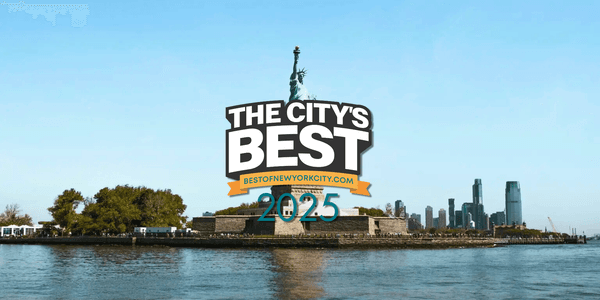 he City’s Best 2025 award badge over the Statue of Liberty and New York City skyline, representing Lugg’s Best of NYC win.