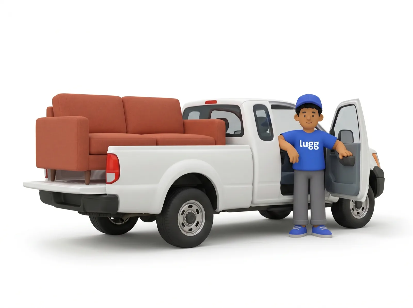 Lugger loading a sofa into a pickup truck