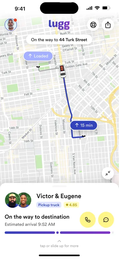 Lugg app live tracking screen